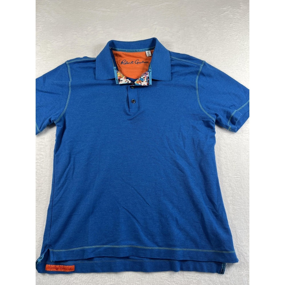 Robert Graham Polo Shirt‎ Mens Small Blue Classic Fit Contrast Collar Trim Knit